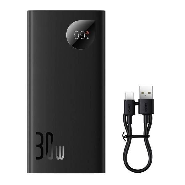 Універсальна мобільна батарея Павербанк Baseus 10000mAh 30W 5A Adaman2 Digital Display з технологією QC3.0+PD3.0 2USB+Type-C + Кабель USB to Type-C (PPAD040001) Black