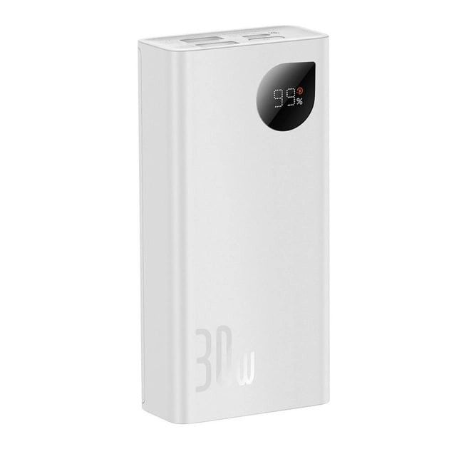 Baseus 10000 mAh 30W 5A Adaman2 Digital Display з технологією QC3.0+PD3.0 2USB+Type-C + Кабель USB to Type-C (PPAD040002) White