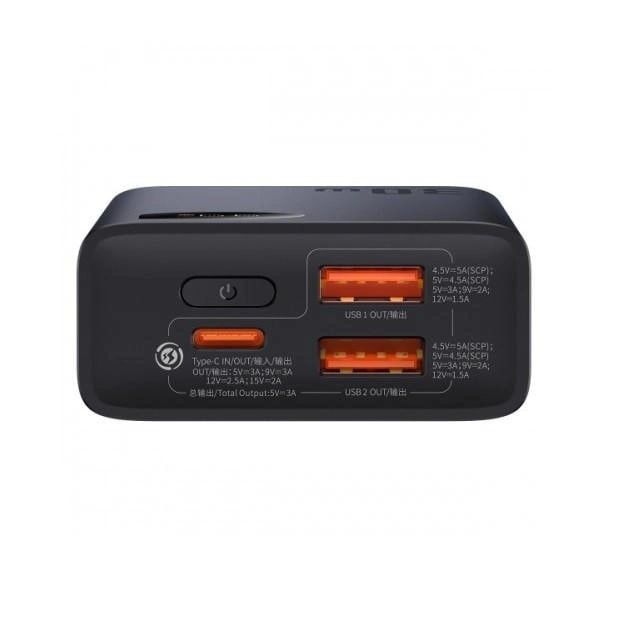 Baseus 10000 mAh 30W 5A Adaman2 Digital Display з технологією QC3.0+PD3.0 2USB+Type-C + Кабель USB to Type-C (PPAD040001) Black