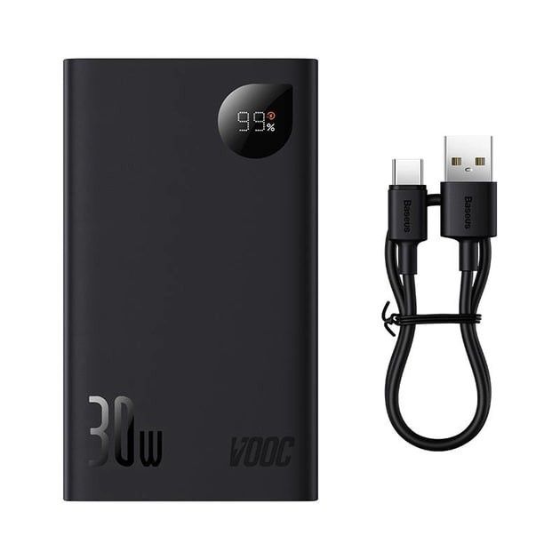 Baseus 20000 mAh 30W 5A Adaman2 Digital Display з технологією QC3.0+PD3.0 2USB+Type-C + Кабель USB to Type-C (PPAD050001) Black