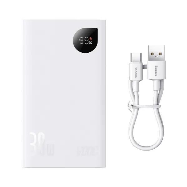 Baseus 20000 mAh 30W 5A Adaman2 Digital Display з технологією QC3.0+PD3.0 2USB+Type-C + Кабель USB to Type-C (PPAD050002) White