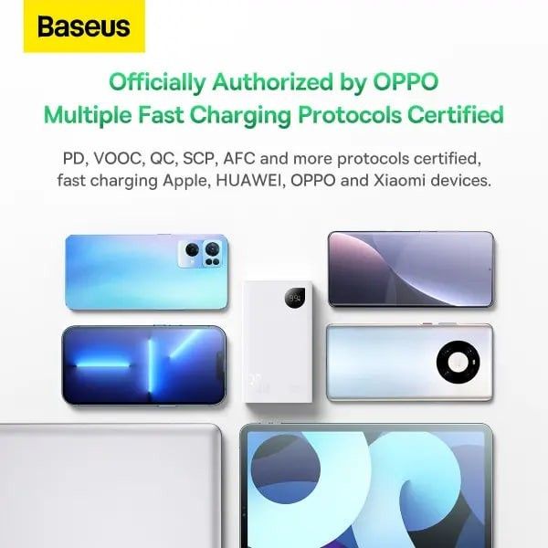 Baseus 20000 mAh 30W 5A Adaman2 Digital Display з технологією QC3.0+PD3.0 2USB+Type-C + Кабель USB to Type-C (PPAD050002) White