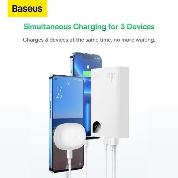 Baseus 20000 mAh 30W 5A Adaman2 Digital Display з технологією QC3.0+PD3.0 2USB+Type-C + Кабель USB to Type-C (PPAD050002) White