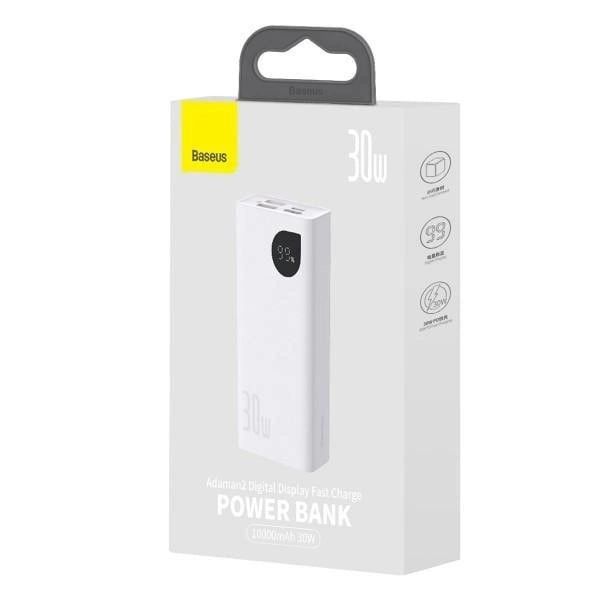 Baseus 10000 mAh 30W 5A Adaman2 Digital Display з технологією QC3.0+PD3.0 2USB+Type-C + Кабель USB to Type-C (PPAD040002) White