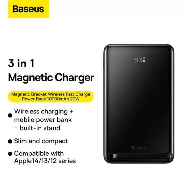 Baseus Magnetic Bracket Wireless Fast Charge 10000 mAh 20W 3A QC3.0+PD3.0 Black (PPCX000203)