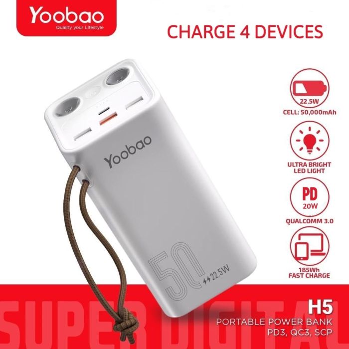 Yoobao H5 185Wh PD 20W/SCP 22.5W White / / 753645