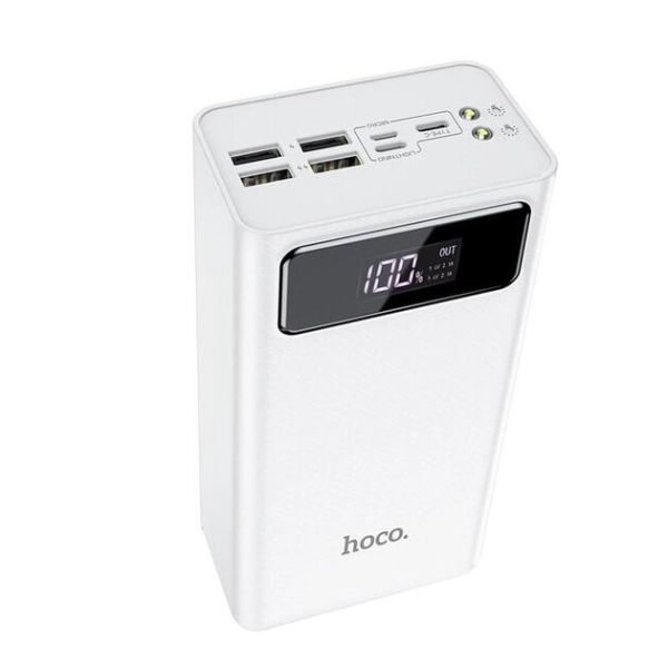 Повербанк 50000 mAh HOCO J65B General LED Display power bank (4USB/Lightning/Type-C, 2A) повербанк із ліхтариком White