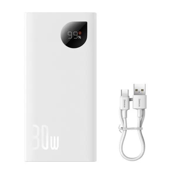 Baseus Adaman2 Digital Display 10000 mAh 30W 5A з технологією QC3.0+PD3.0 2USB+Type-C + Кабель USB to Type-C Білий