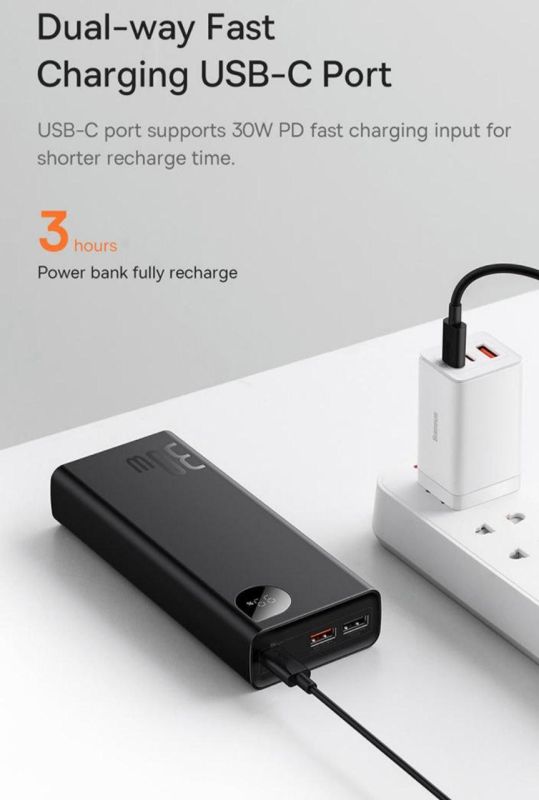 Baseus  PPADМ3 з цифровим дисплеєм 20000 mAh, 2USB, 5V/3A, 30W, Micro-USB, Type-C, швидка зарядка