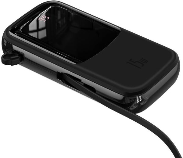 Зовнішній акумулятор із кабелем iPhone Baseus PPQD-F01 Qpow 20000 mAh 15w чорний