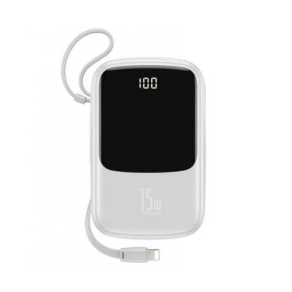 Зовнішній акумулятор Powerbank Baseus Qpow 2XUSB + TYPE C - WITH LIGHTNING CABLE 10000mAh White