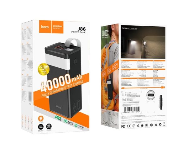 Power Bank Hoco J86 Powermaster 40000mAh LED дисплей, PD 20W / USB QC22.5W / Type-C to Micro 3A Black
