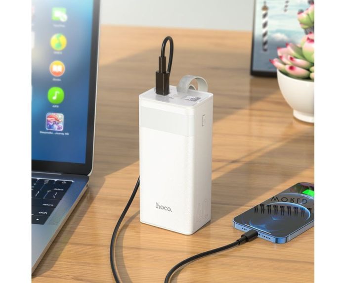 Hoco J86 Powermaster 40000 mAh LED дисплей, PD 20W / USB QC22.5W / Type-C to Micro 3A White