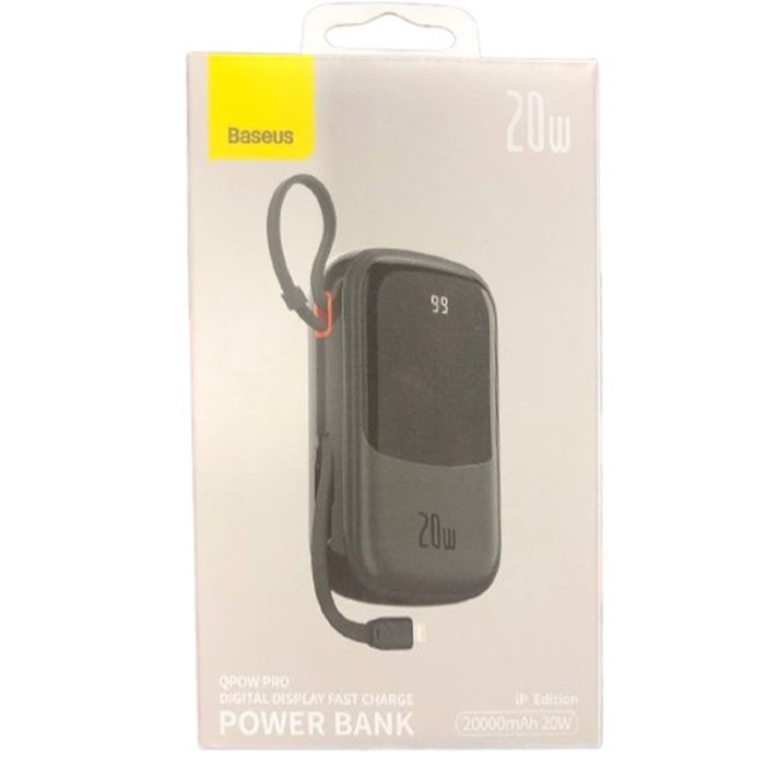 Baseus 20 000 mAh павер бенк для телефону з швидкою зарядкою з вбудованим кабелем, 20W
