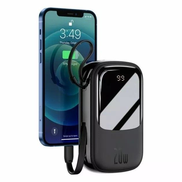 Baseus 20 000 mAh павер бенк для телефону з швидкою зарядкою з вбудованим кабелем, 20W