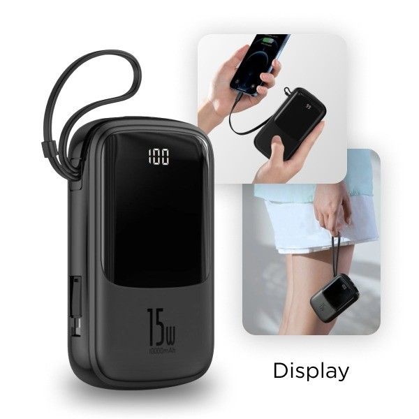 Baseus 20 000 mAh павер бенк для телефону з вбудованим кабелем, 15W