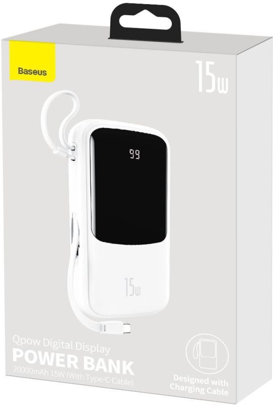 Baseus Qpow 20000 mAh із вбудованим кабелем Type-C PPQD-G02 білий