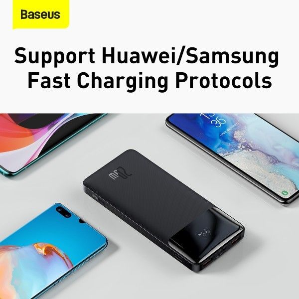 Baseus 10000 mAh 20W 3ABipow Digital Display Швидка зарядка Quick Charge 3.0+PD3.0 2USB/1Type-C Чорний