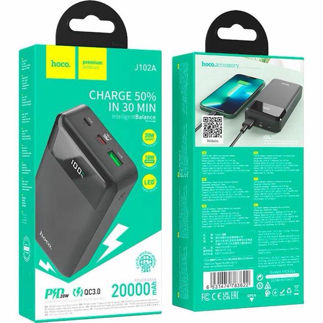 Hoco J102A 20000 mAh PD20W+QC3.0 Чорний