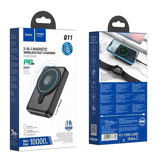 Hoco Q11 10000 mAh PD20W 3-in-1 magnetic PD/Apple-Watch/MagSafe Чорний