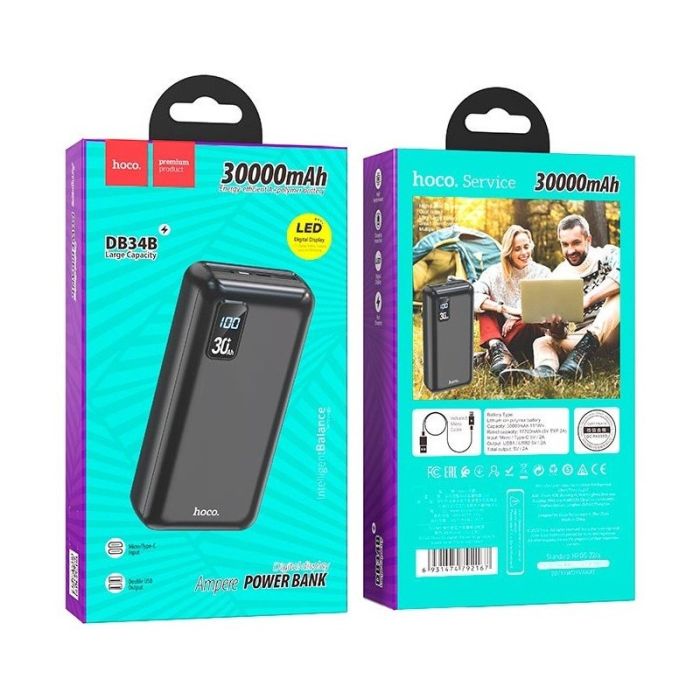 Hoco 30000 mAhSerenity DB34B 2USB Type-C 2A Black ТР