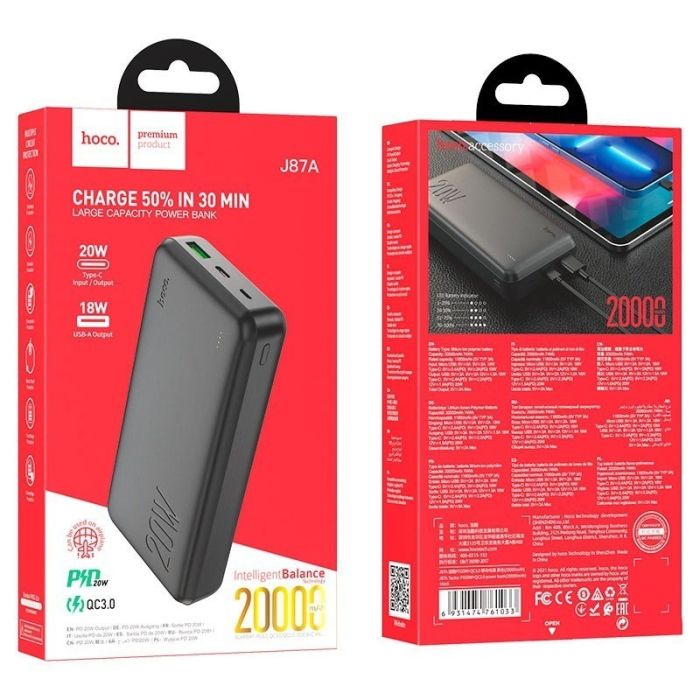 Hoco J87A Tacker 20000 mAh ( реальна ємність) Black