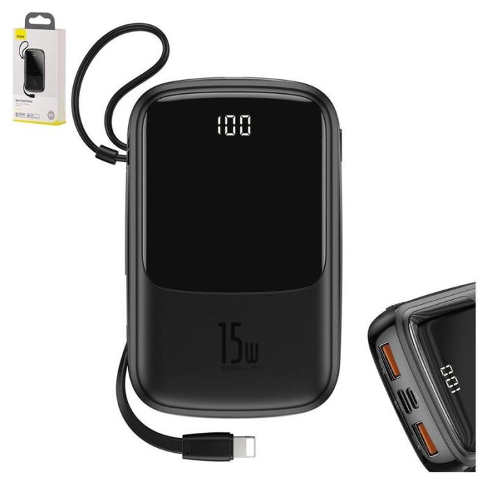 Baseus PPQD-B01 Qpow 10000 mAh із кабелем для iPhone чорний