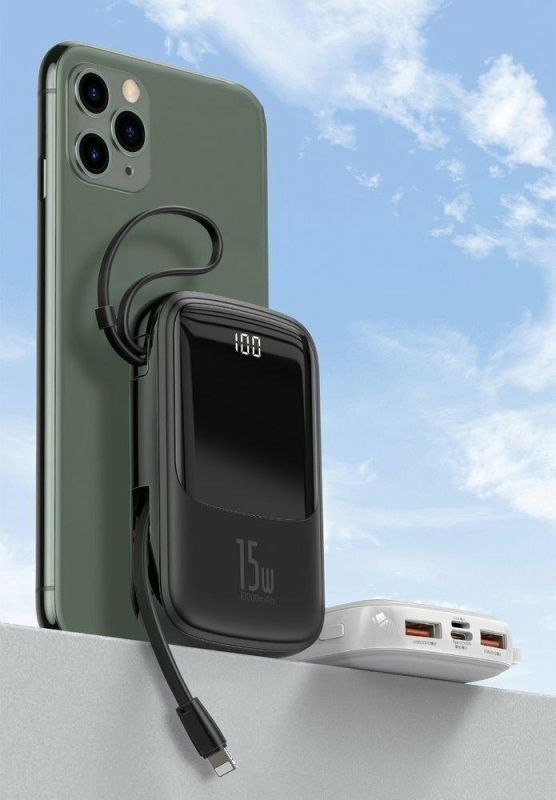 Baseus PPQD-B01 Qpow 10000 mAh із кабелем для iPhone чорний