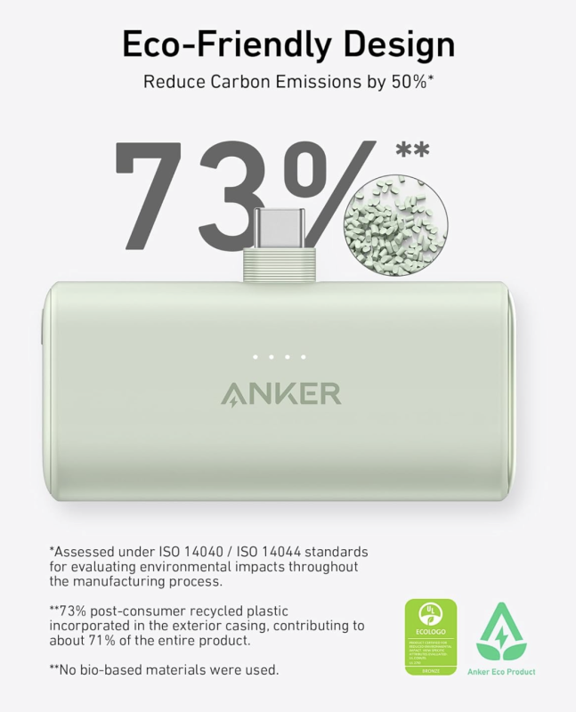 Anker Nano із вбудованим складаним роз’ємом USB C 22.5W 5000 mAh для iPhone 15/15 Pro/15 Pro Max (A12310) Shell White