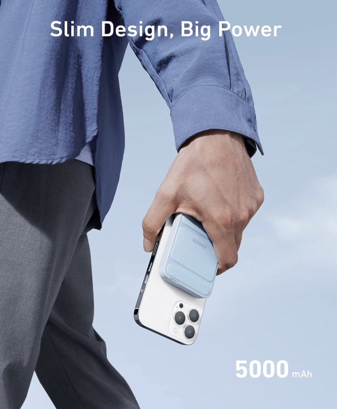 Anker 622 Magnetic Magsafe Powerbank 5000 mAh iPhone 15/15 Pro/15 Pro Max iPhone 14/13/12 Series Misty Blue (A1611)