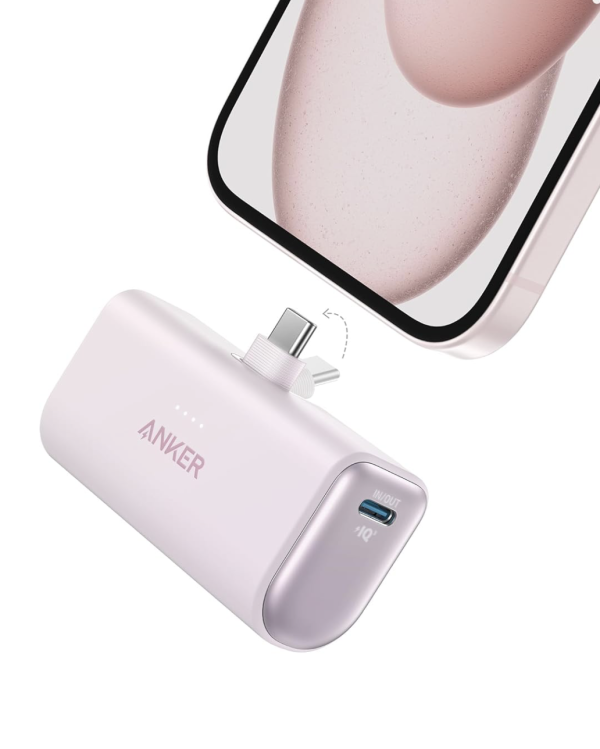 Anker Nano із вбудованим складаним роз’ємом USB C 22.5W 5000 mAh для iPhone 15/15 Pro/15 Pro Max (A12310) Pink