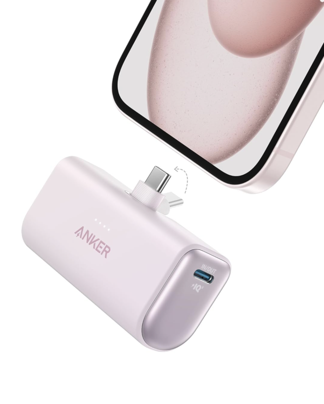 Anker Nano із вбудованим складаним роз’ємом USB C 22.5W 5000 mAh для iPhone 15/15 Pro/15 Pro Max (A12310) Pink