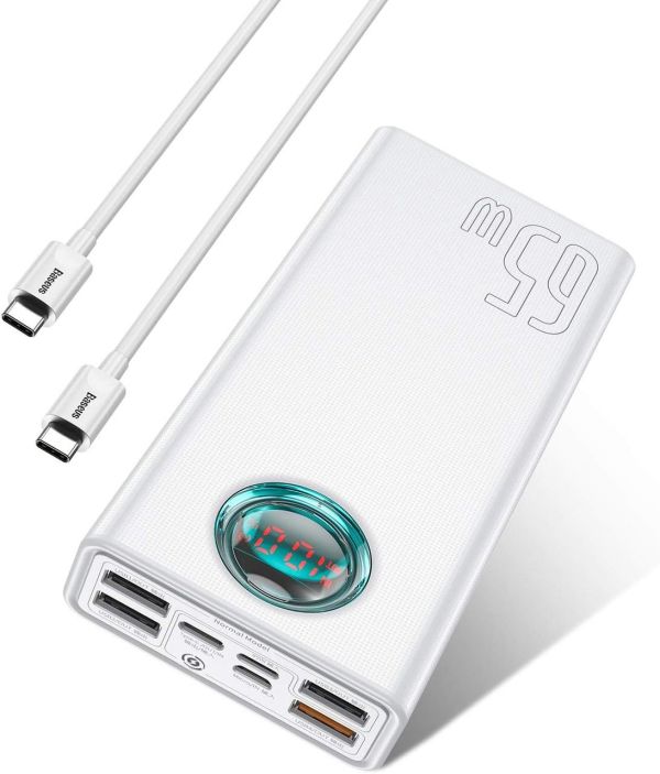 Baseus 65W 30000 mAh Amblight Digital Display Quick Charge, White