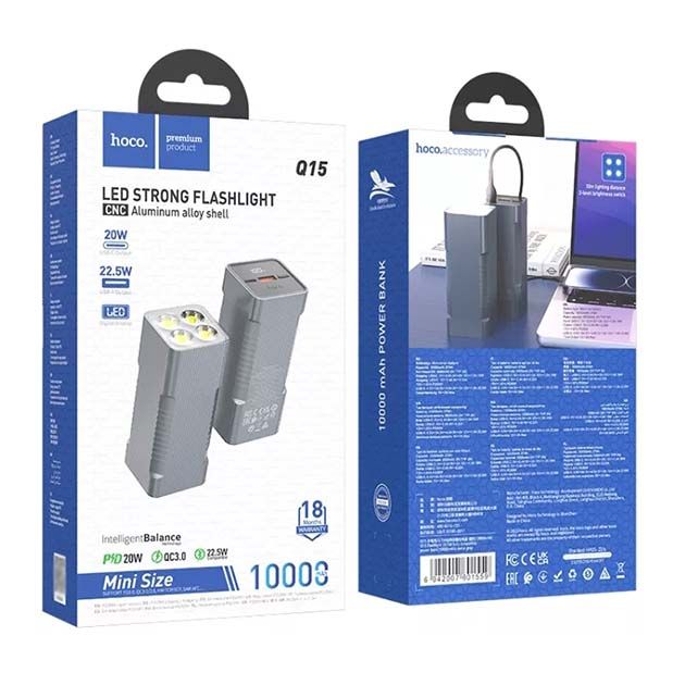 Hoco Q15 Flashlight 22.5W 10000 mAh для пристроїв Сірий