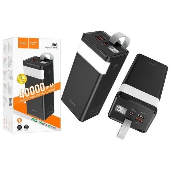 Hoco J86 (40000 mAh, PD 22.5 Вт, LED - дисплей, QC 3.0, зі швидкою зарядкою, х2 USB Type-A, USB Type-C, microUSB) - чорний