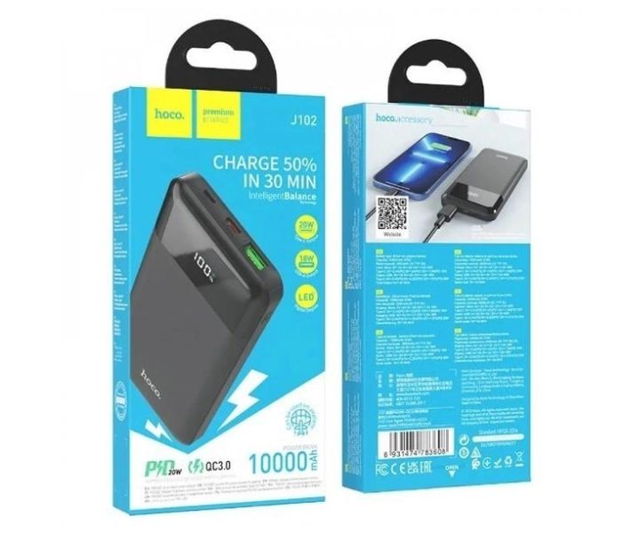 Hoco J102 10000 mAh USB/Type-C, 20W black