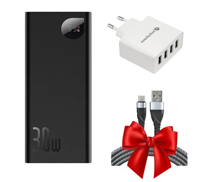 Baseus  PPADM" 20000 mAh, 30W, мережний "everActive SC-400" потужністю 25W і дата-кабель зарядки USB - Type-C "everActive CBB-1CG" у ПОДАРУНОК!