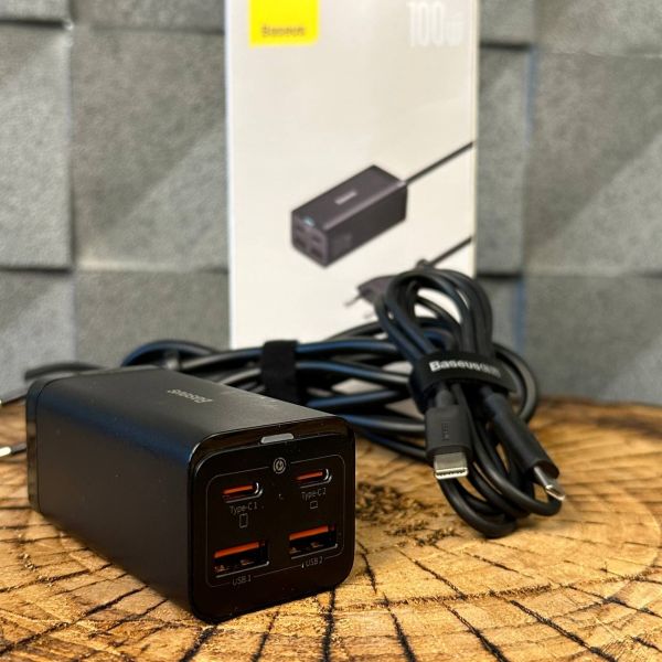 Зарядний пристрій Baseus 100w GaN3 Pro 2 type C 2 USB + кабель type c 100w чорний колір