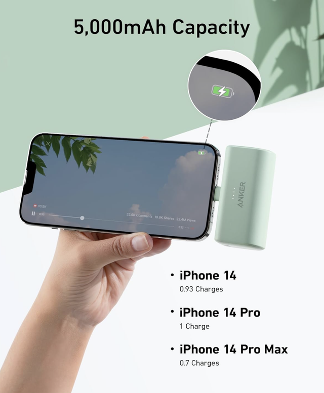 Anker Nano із вбудованим складаним роз’ємом Lightning, 5000 mAh для iPhone 12/13/14 Pro & Pro Max (A12312) - Black