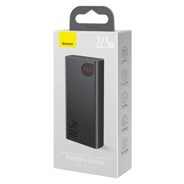 Baseus Adaman 20000 mAh 22.5W USB/Type-C/micro-USB швидка зарядка світлодіодний екран + кабель Black