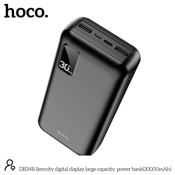 Hoco Serenity digital display великий capacity DB34B 30000 mAh | 2USB/Type-C, 2A | чорна