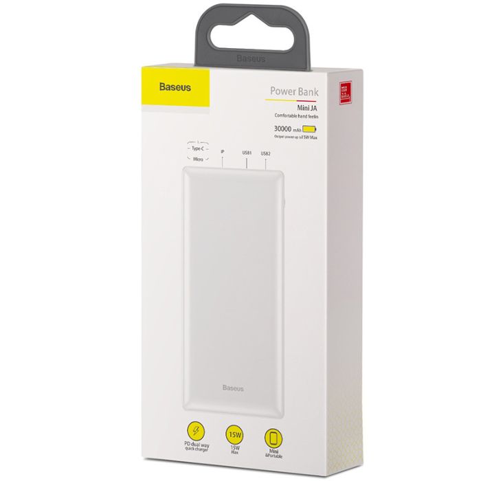 Baseus Mini JA PPJAN-C02 30000 mAh 2USB, QC, 3A, біле