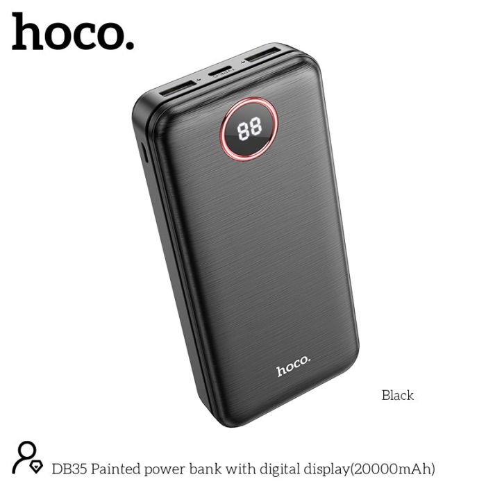 Hoco Painted with digital display DB35 20000 mAh | 2USB/Type-C, 2.1A | чорна