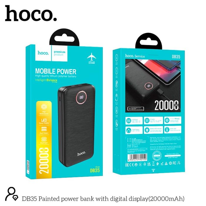 Hoco Painted with digital display DB35 20000 mAh | 2USB/Type-C, 2.1A | чорна