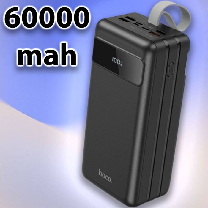 Hoco 60 000 mAh з швидкою зарядкою павер бенк для телефону з ремінцем з ліхтариком 22.5W, Чорний (J8бB)