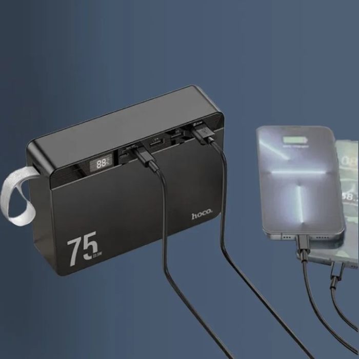 Hoco 75 000 mAh з швидкою зарядкою павер бенк для телефону з ремінцем 22.5W, Чорний (J94)