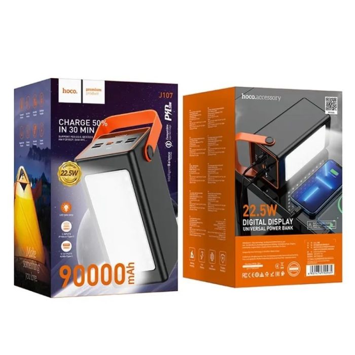 Hoco 90 000 mAh з швидкою зарядкою павер бенк для телефону з ремінцем з ліхтариком, 22.5W (J1О7)