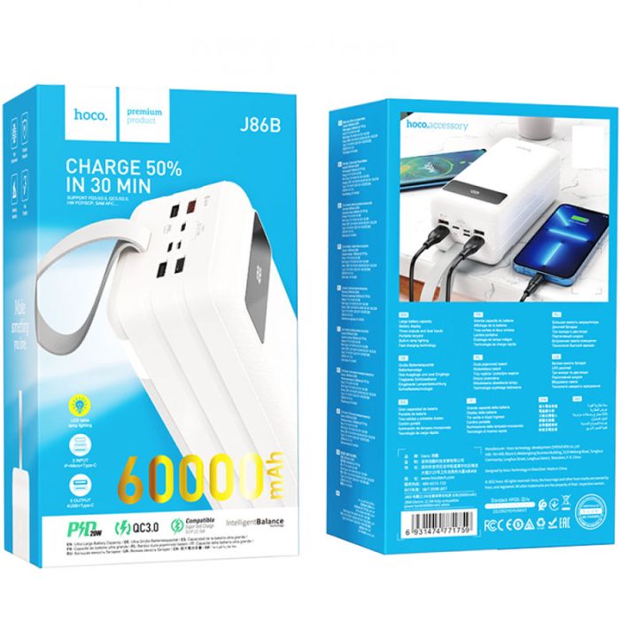 Hoco J86B Electric 22.5W 60000 mAh Білий (6641160)