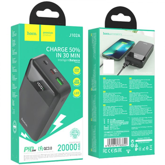 Hoco J102A Cool figure PD20W+QC3.0 20000 mAh Black (3709512)