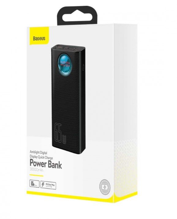 Baseus Amblight Digital Display Quick Charge (PPLG-A01), 30000 mAh, 65W (в комплекті - кабель Type-C - Type-C), Black